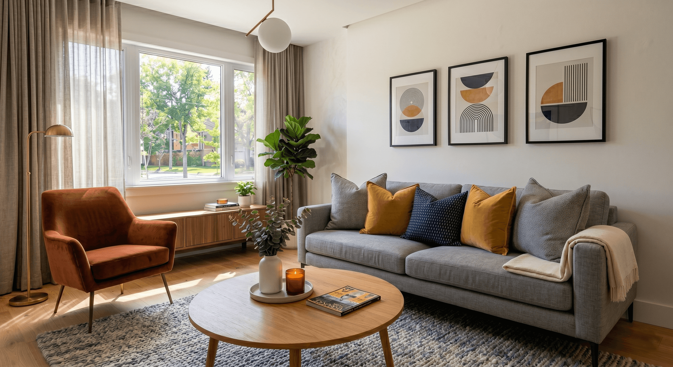 Airbnb living area and bedroom refreshed with fresh linens between guest stays