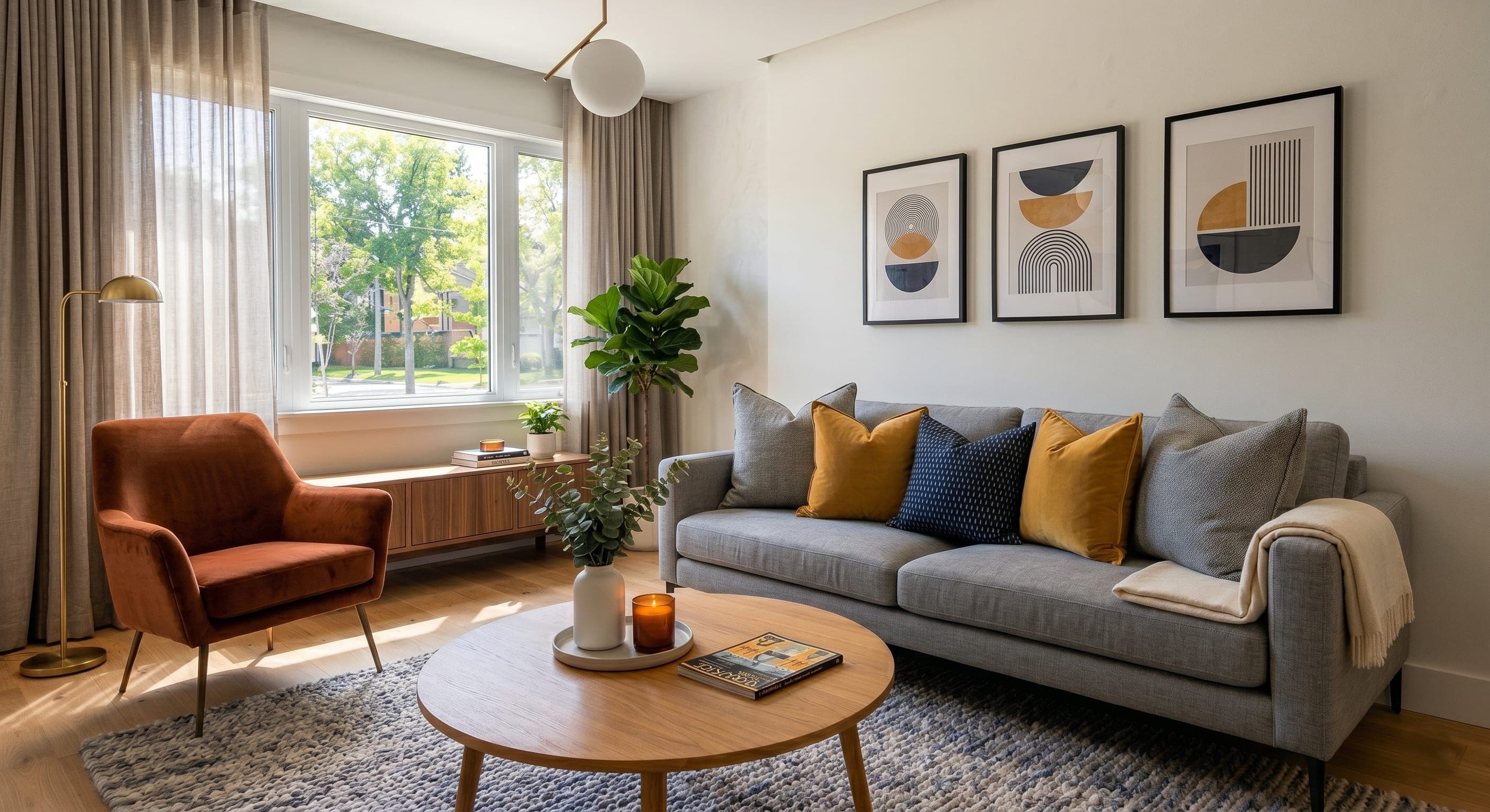 Airbnb living area and bedroom refreshed with fresh linens between guest stays
